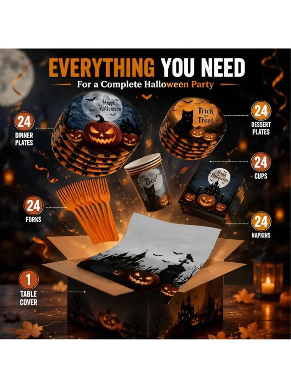 Halloween Party Supplies Plates and Napkins Set, Halloween Disposable Tableware
